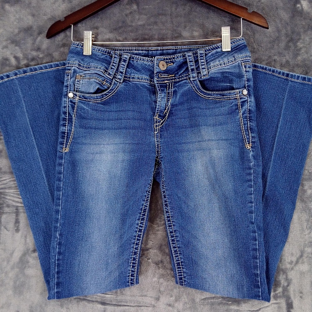 Wallflower Jeans Womens 5 Regular Blue Bootcut Stretch Embroidered‎ Pockets